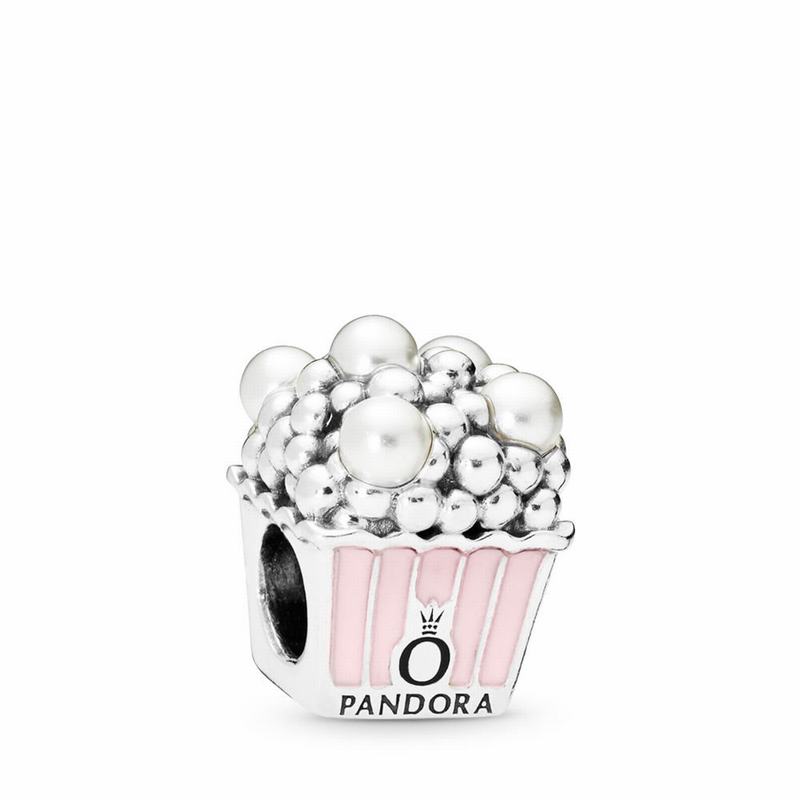 Pandora Delicious Popcorn Charm - Sterling Silver/Enamel/Pink/Crystal Pearl - Canada | ON8577PK